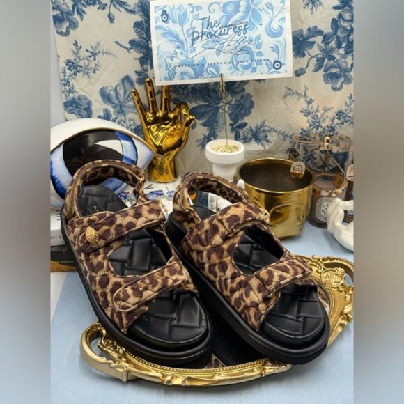 🆕 KURT GEIGER LONDON 🧿 NWOB Orson Leopard Suede EagleHead Dad Sandal Sz 8.5 - Picture 2 of 15